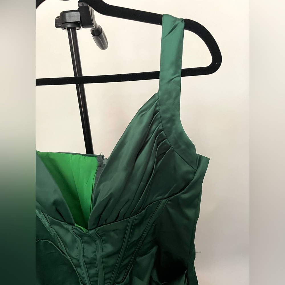 *Never Worn* Bustier High Split Cocktail Evening Midi Dress - Dark Green - Picture 5 of 7